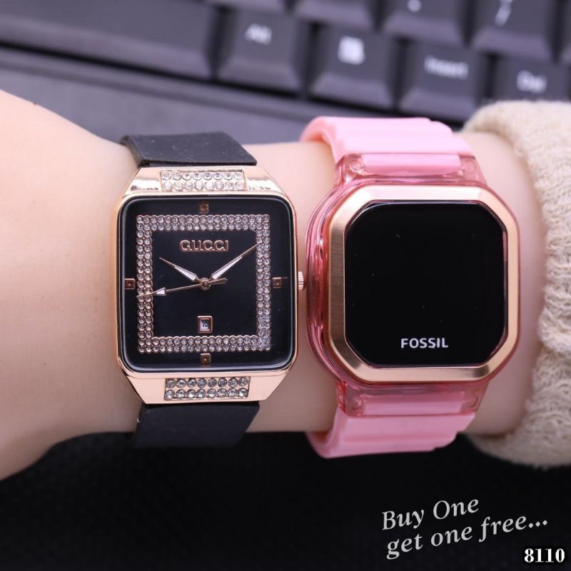 (Terima Cod)Jam Tangan Wanita Buy 1 Get 1 Paket Hemat Kado Guco Mata+Hp Touch Scren Rubber/Karet(Dikirim Jakarta Free Batrai)