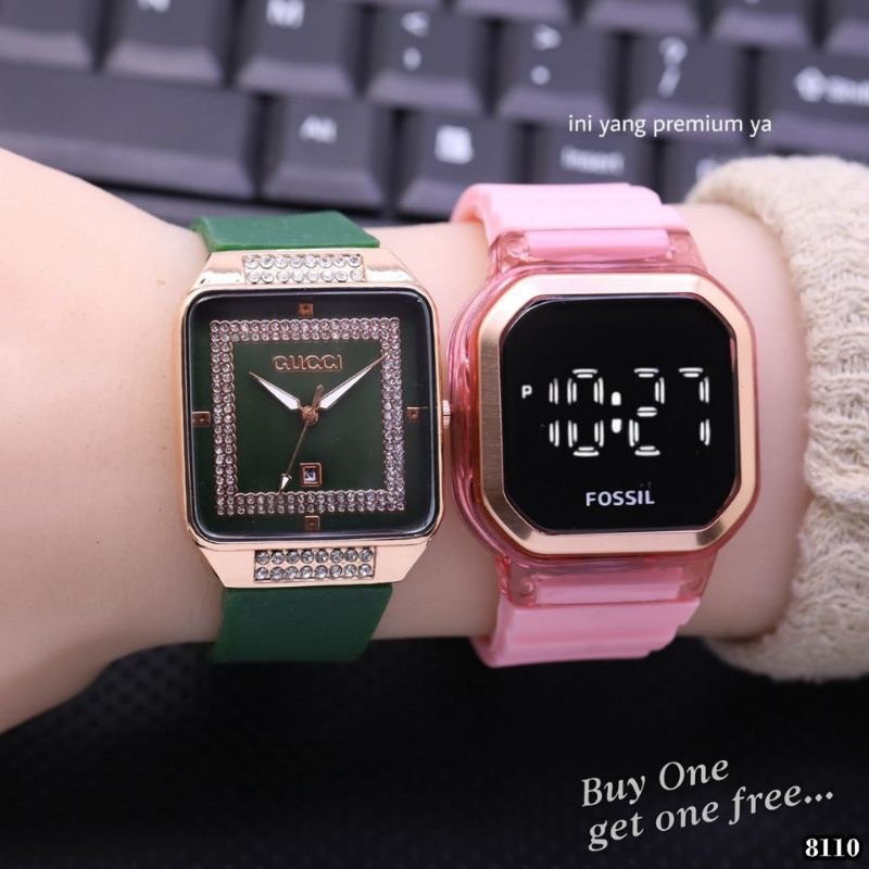 (Terima Cod)Jam Tangan Wanita Buy 1 Get 1 Paket Hemat Kado Guco Mata+Hp Touch Scren Rubber/Karet(Dikirim Jakarta Free Batrai)