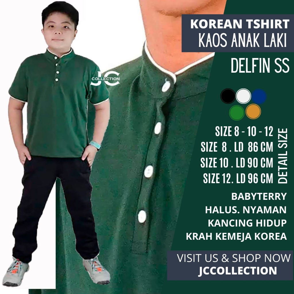 JCCollections Kaos Lengan Pendek Anak Laki kerah mandarin Deffon / Tshirt Anak Remaja Teens Boy