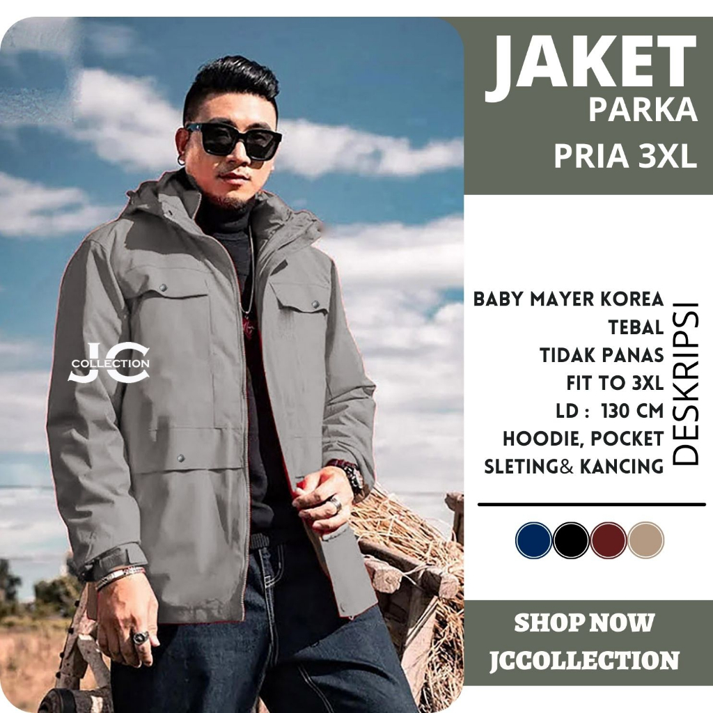 Sweater Jaket Parka Pria Jumbo 3XL / Men's Basic Parka Jacket JCCollections