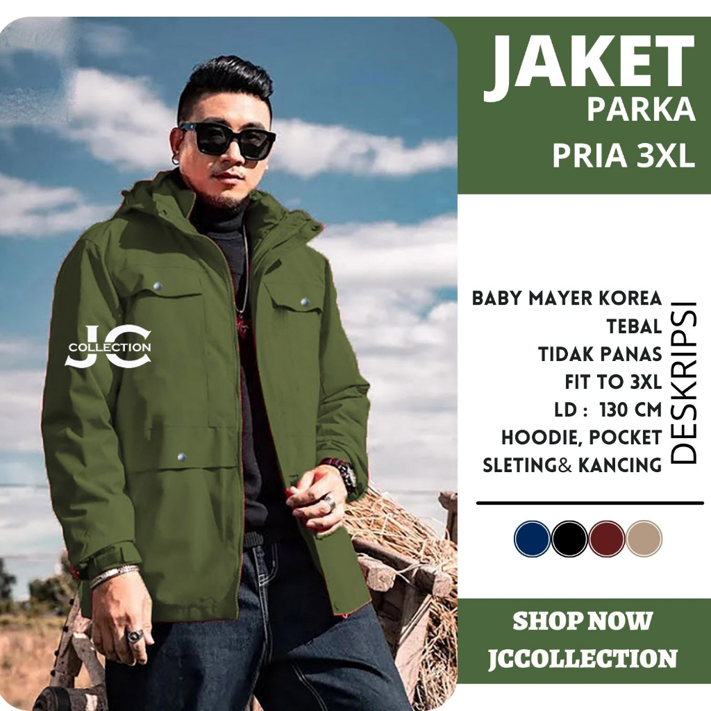 Sweater Jaket Parka Pria Jumbo 3XL / Men's Basic Parka Jacket JCCollections