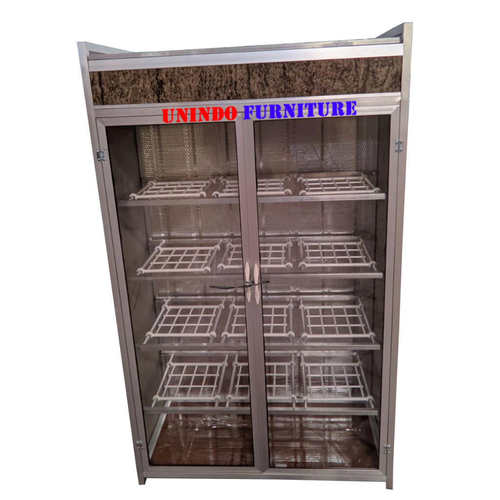 RAK SEPATU ALUMINIUM KACA 4 SUSUN