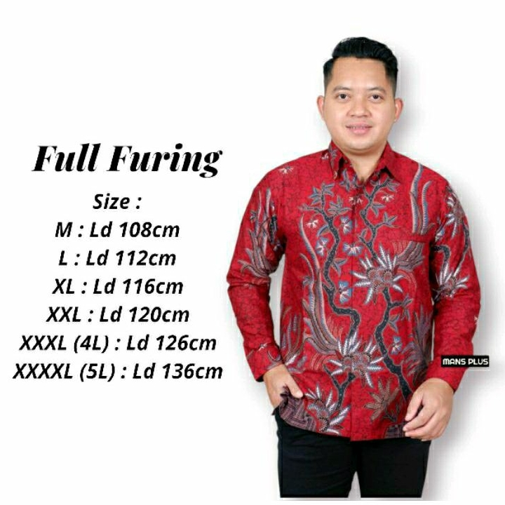 [FULL FURING] Kemeja Batik Pria Big Size 4L-5L Lengan Panjang Full Furing Hem Jumbo Batik Modern XXXL VVP