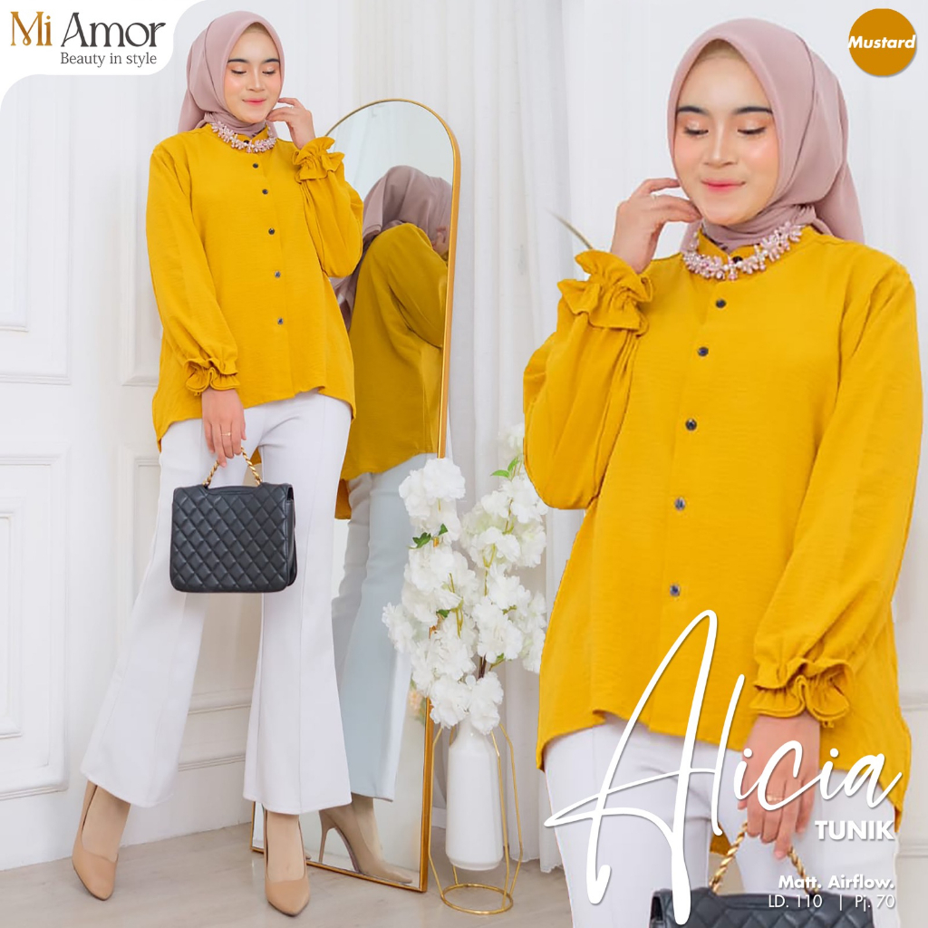 Alicia Tunik Atasan Kemeja Casual Premium Airflow Original Produk By Mi Amore