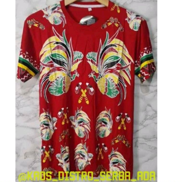 KAOS DISTRO MERAH UNISEX PRIA WANITA ada untuk anak tanggung, remaja, hingga dewasa SEMI BATIK cende
