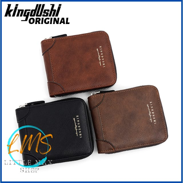 [Lms] Dompet Pria Ritsleting Kulit PU Original Kingdushi Branded