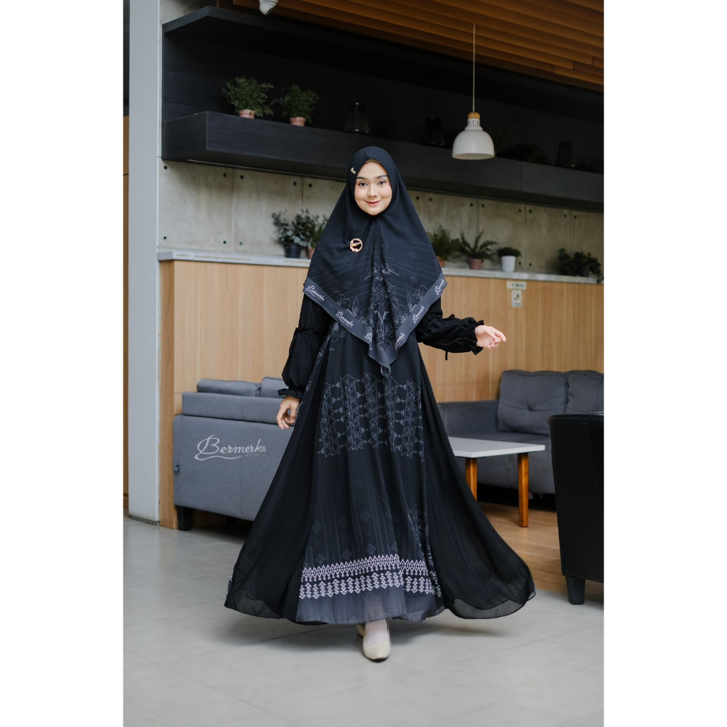 Gamis set khimar ceruty babydoll FAIZA ORI BERMERKS MOTIF NAJWA SAFIRA NAURA KANIA STARLA RIANTI syari terbaru Ceruti ultimate