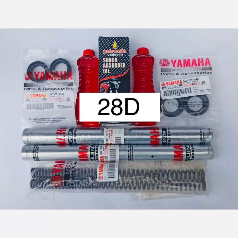 PAKET AS SHOCK SOK DEPAN MIO NEW MIO SMILE MIO SOUL FINO KARBU CARBU YAMAHA 28D KLIP SET PER 1set   2pc as shock klip 2pc seal shock 2pc oil shock  2pc seal abu 2pc per shock