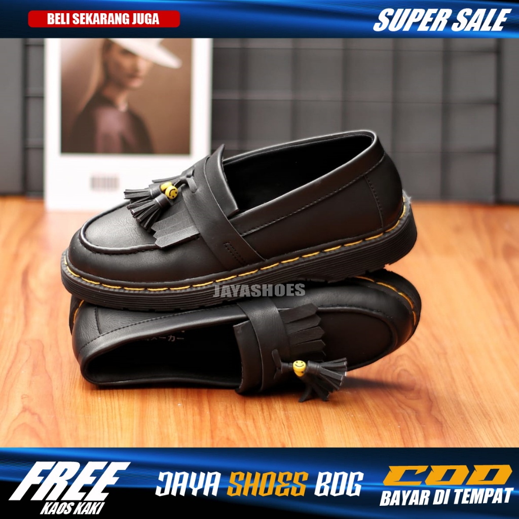 MARKO Sepatu Docmart Pria Smile Original Formal Slip On Casual Kerja Kuliah Main Kondangan Hitam Dinas Resmi