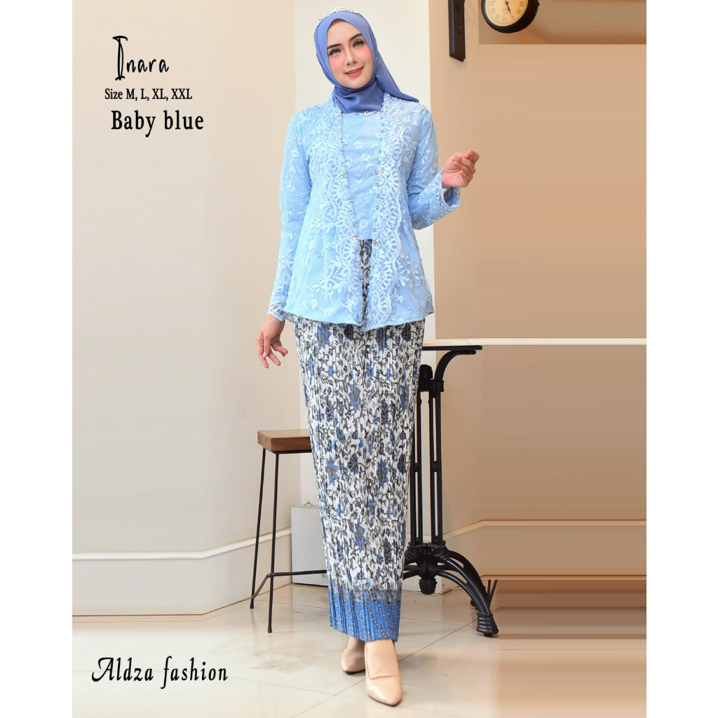 PROMO Set Kebaya Kutu Baru Modern Hijab / Kebaya Kutubaru Brokat Tile / Kebaya Kutubaru Remaja Bordir Set Rok Plisket Panjang Inara