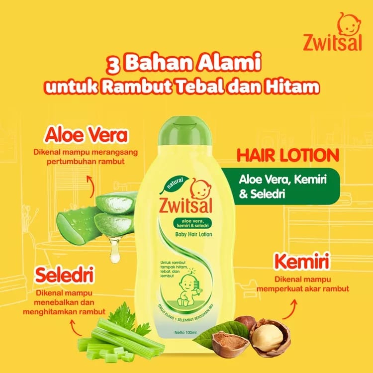 ZWITSAL BABY HAIR LOTION PERAWATAN RAMBUT BAYI ALOEVERA KEMIRI SELEDRI Melebatkan 200 ml