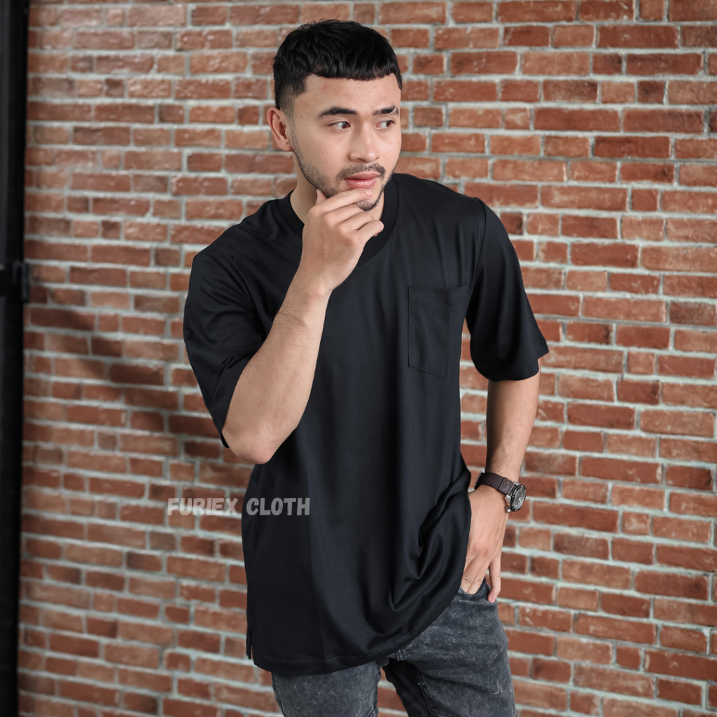 KAOS OVERSIZE POCKET | OVERSIZE KRAGH V-NECK | KAOS POLOS PRIA WANITA