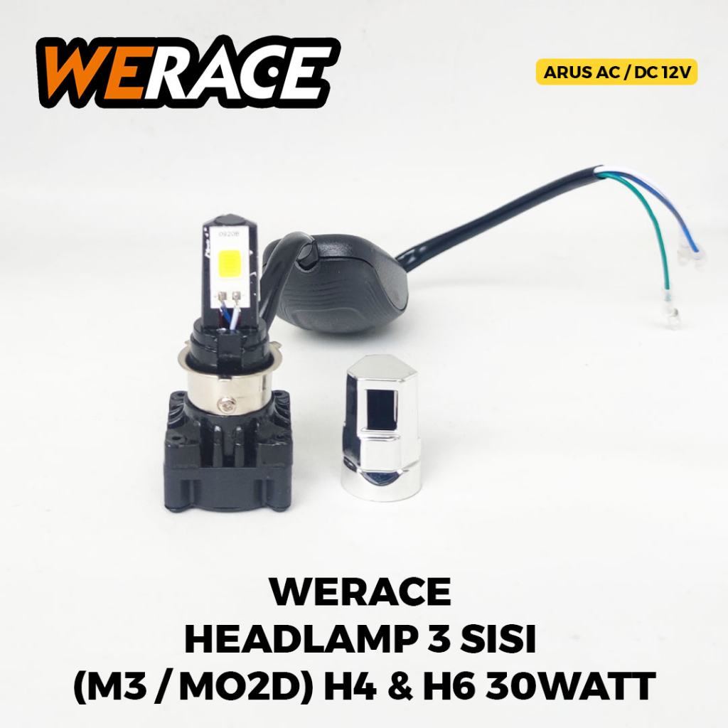 [WERACE] LED 3 SISI LAMPU DEPAN (HEADLAMP) 30WATT,  2 MODE (JAUH, DEKAT), 3 KABEL (H4/H6) TERANG BERKUALITAS