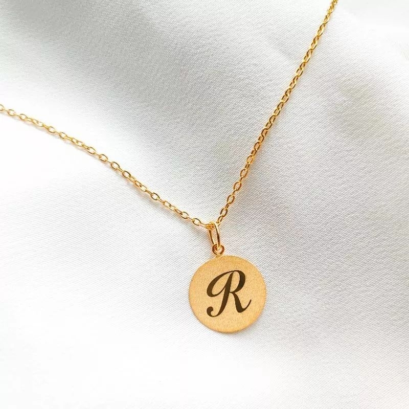 Set Kalung dan Liontin Inisial Huruf R Koin Koleksi Josean Emas Asli