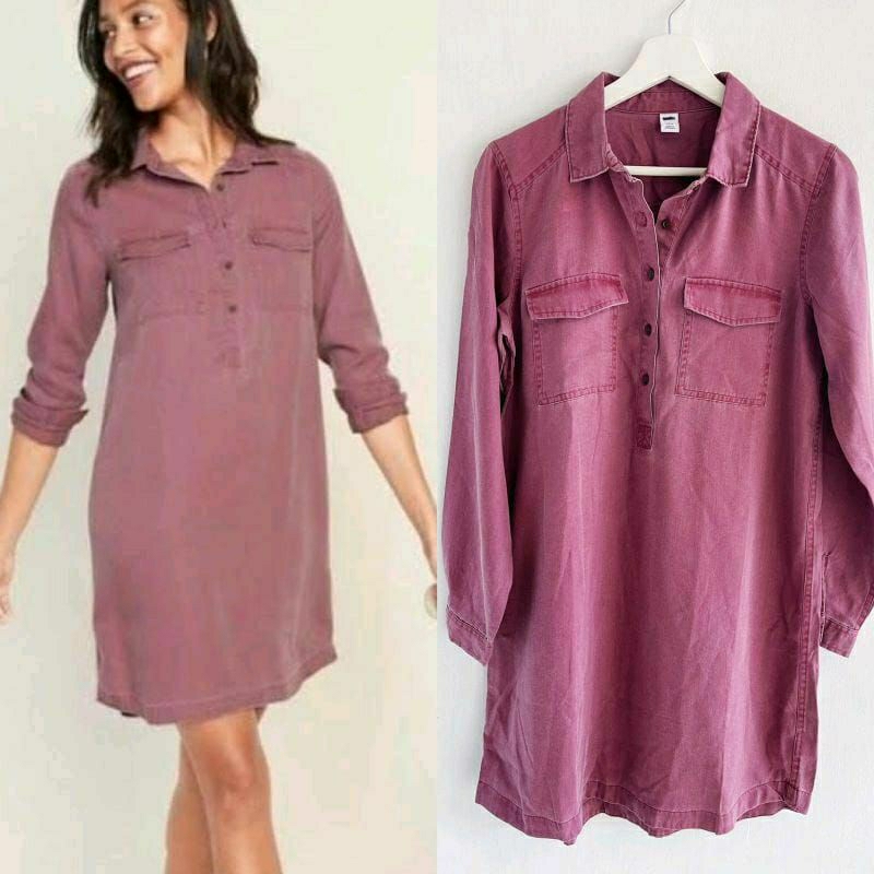 Old Navy Tencel Wash Long Sleeve Shirt Dress