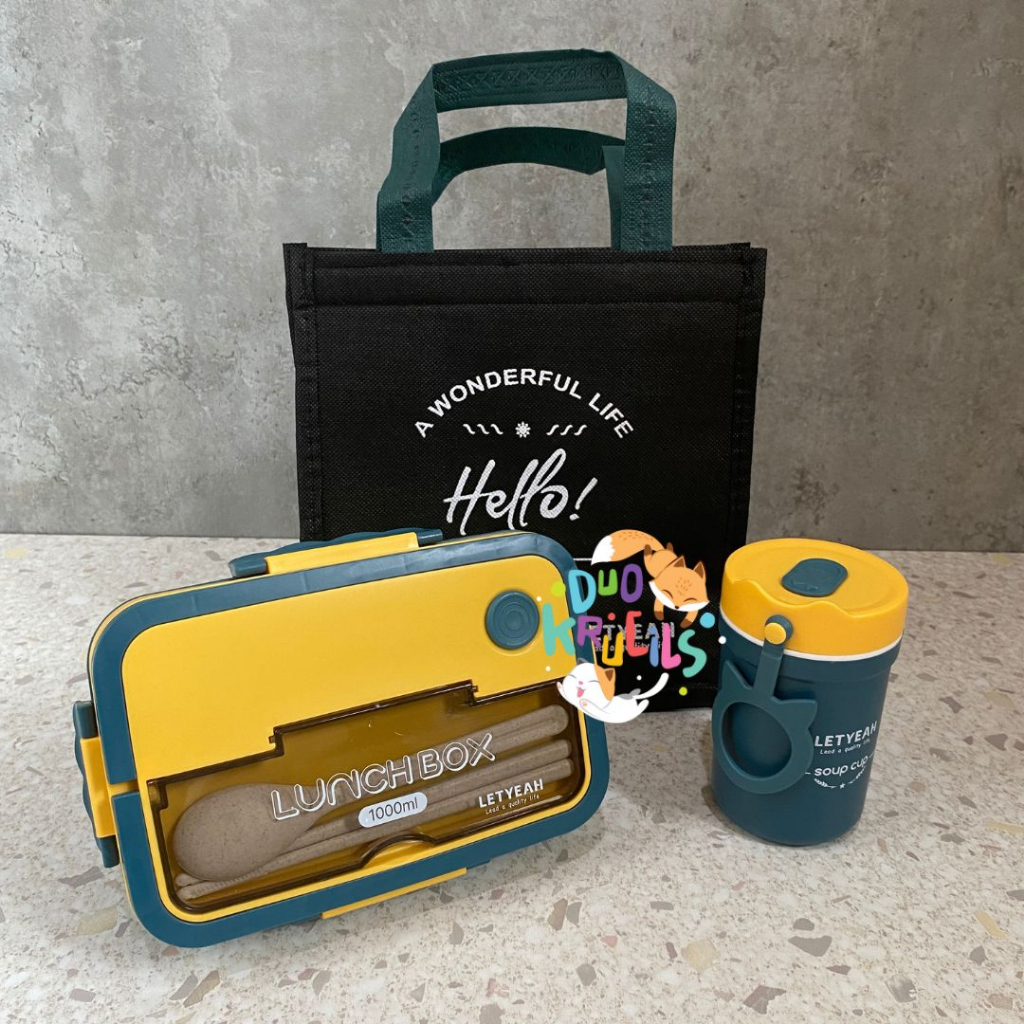 SET kotak makan tempat bekal soup anak sekolah dan dewasa 1000 ml LY