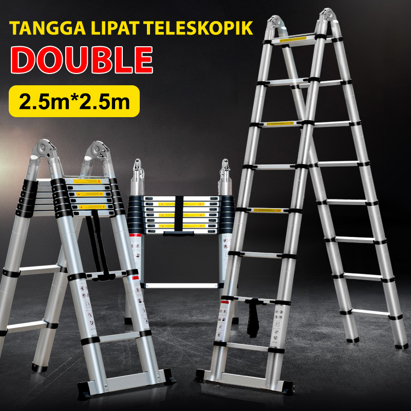 Tangga Lipat Portable DTZ3 Tangga Aluminium Teleskopik Single Double Best Quality Ukuran 5m (250cm+250cm)