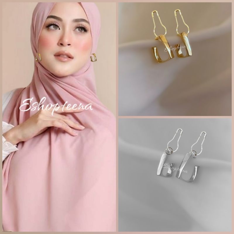 A15 anting hijab segi besi gold silver_anting jilbab