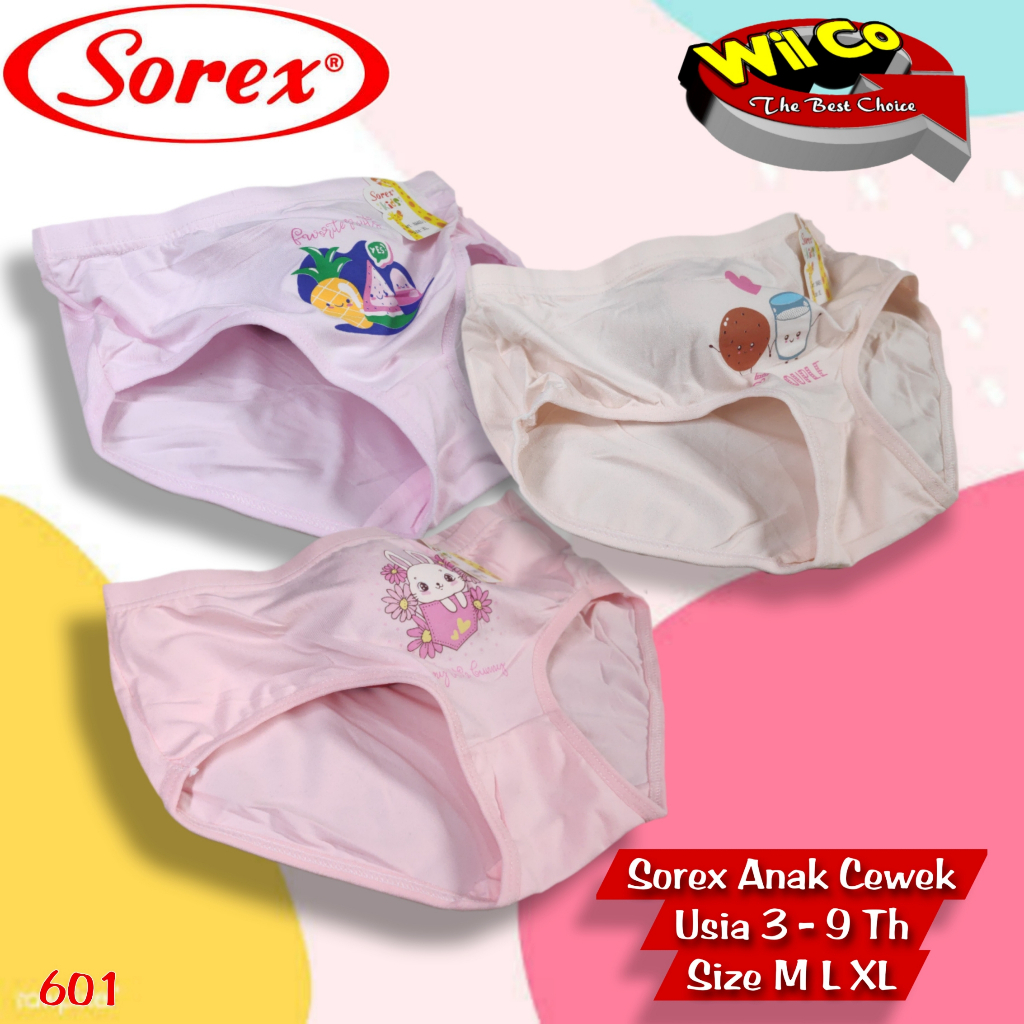 K601T -  HARGA PER 3 PCS CELANA DALAM ANAK WANITA CD ANAK WANITA PAKAIAN DALAM SOREX SIZE M - XL