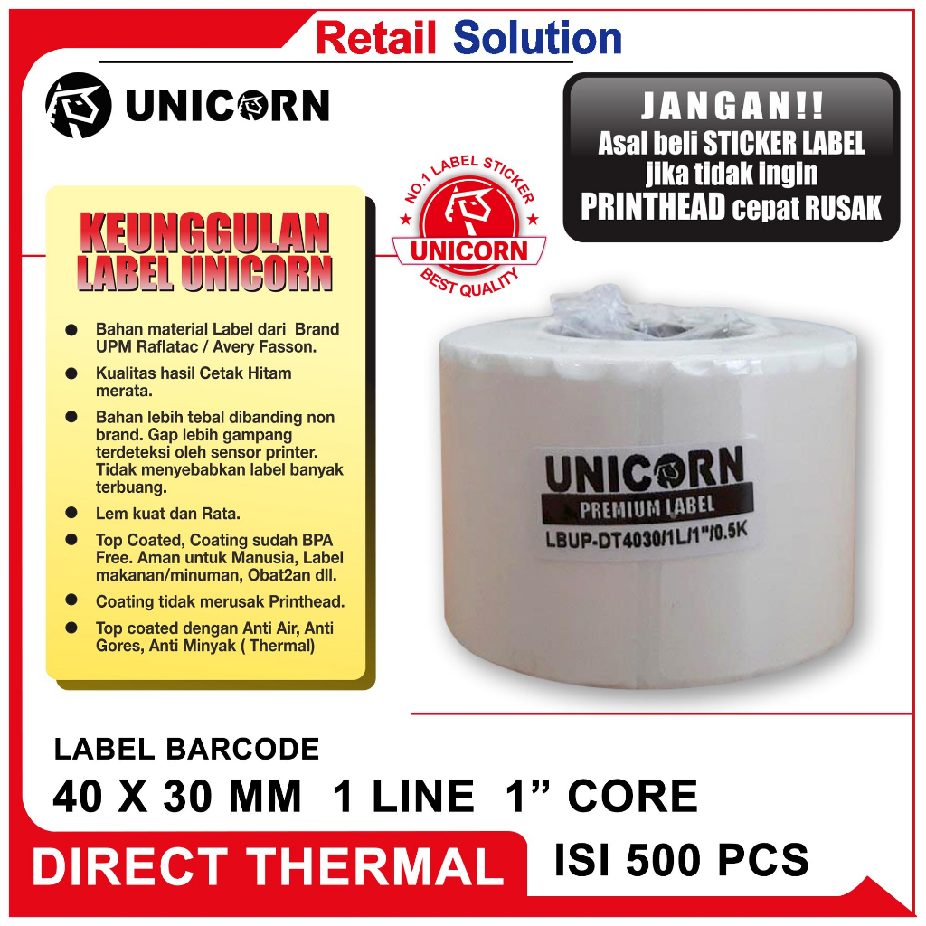 

Stiker Label Barcode Thermal 40x30 mm / 40 x 30 mm / 40x30mm - Isi 500