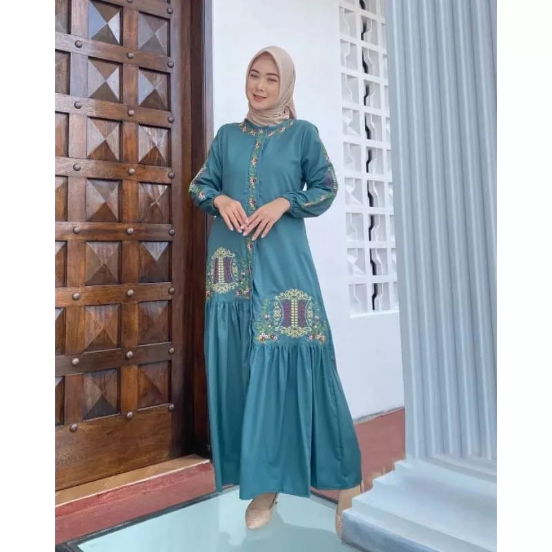 Gamis Wanita Terbaru 2023 Baju Kondangan Wanita Kekinian Gamis Bordir Mewah Bahan Crinkle Airflow Adibah Dress