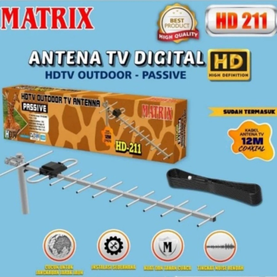 ANTENA MATRIX TV DIGITAL + BOOSTER HD 211 / HD-211 (FREE KABEL)
