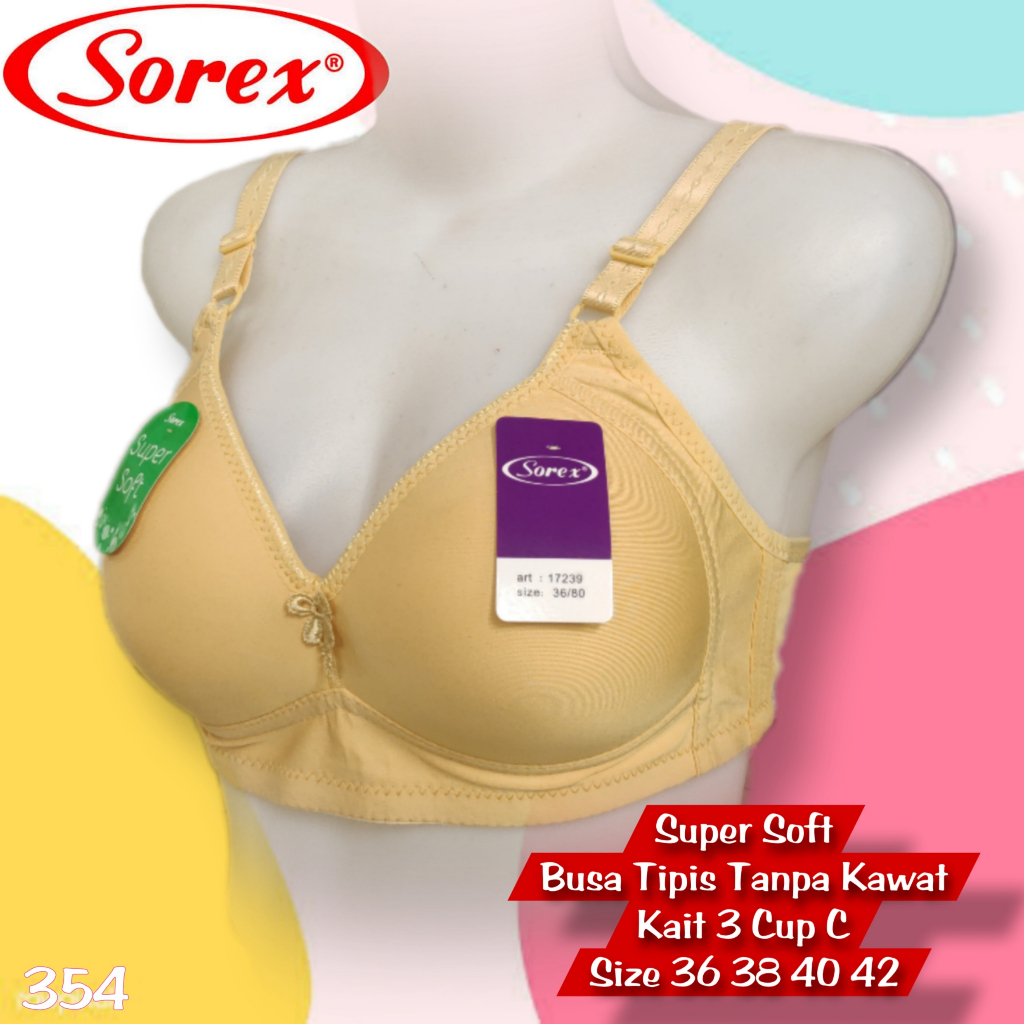 K354 - BRA/BH WANITA SOREX  BUSA TIPIS TANPA KAWAT CUP BESAR 36C - 42C TIGA PENGAIT