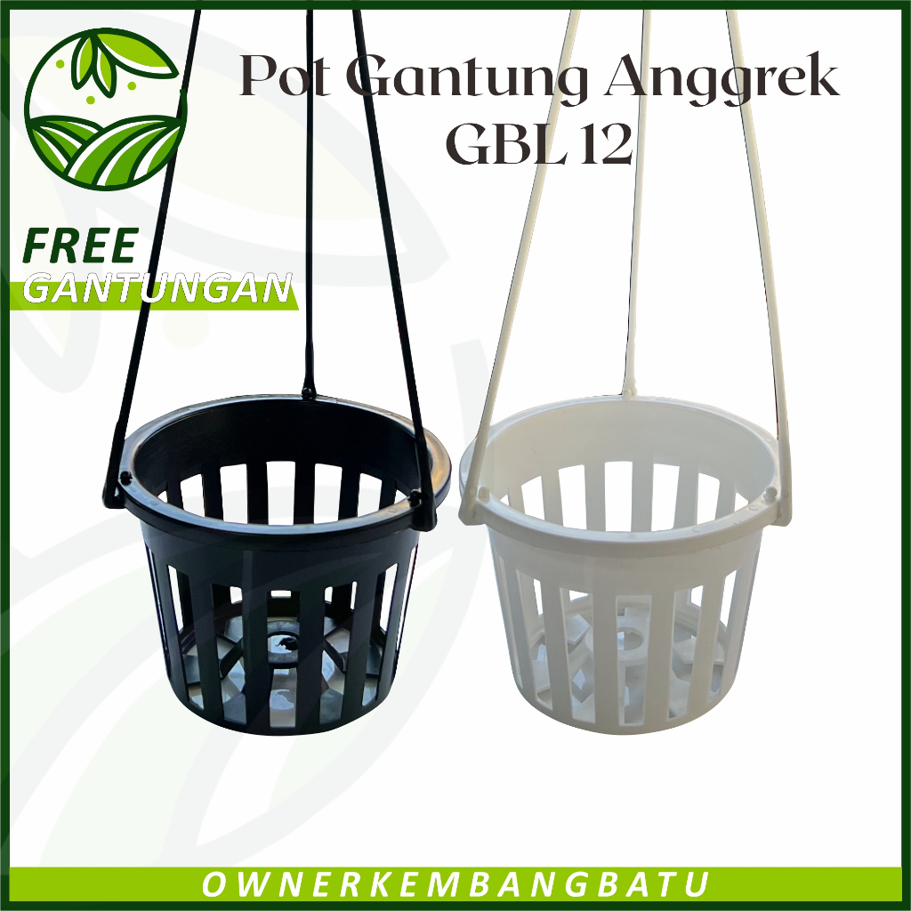 Pot Gantung Anggrek 12 Warna Hitam Putih - Pot Plastik - Free Tali Gantung