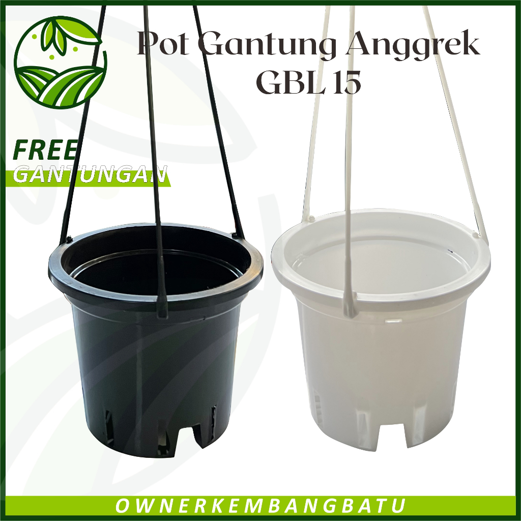 Pot Gantung GBL Anggrek 15 Warna Hitam Putih Pot Plastik