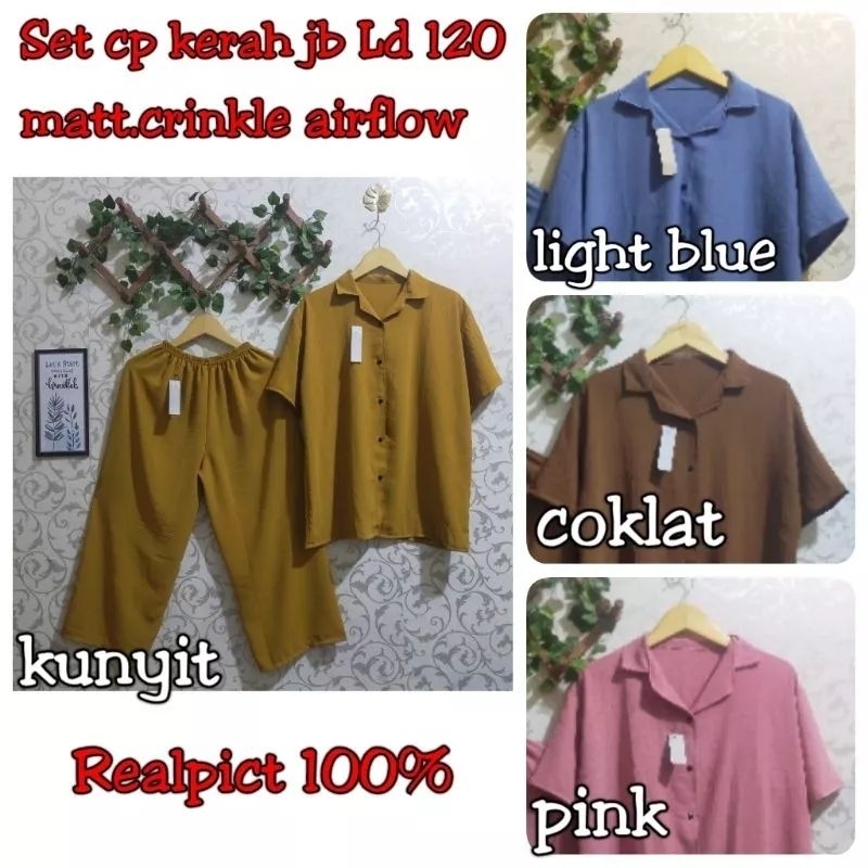 Ld110 Setcel Crinkle Lengan Pendek/Setelan Cp Crinkle Airflow/Setelan Pendek