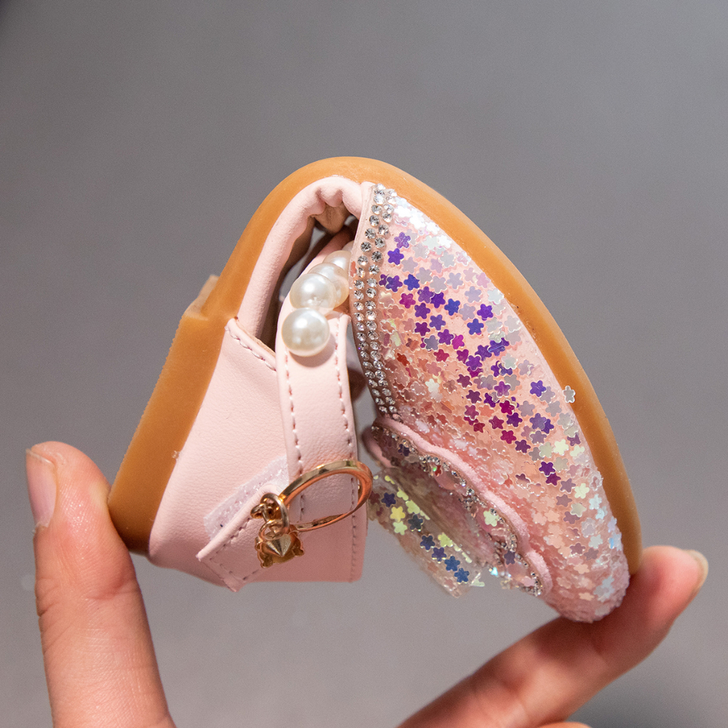 Frozen Sandal Anak pearl payet sepatu putri perempuan Anak Motif Pita （Add shoe box）