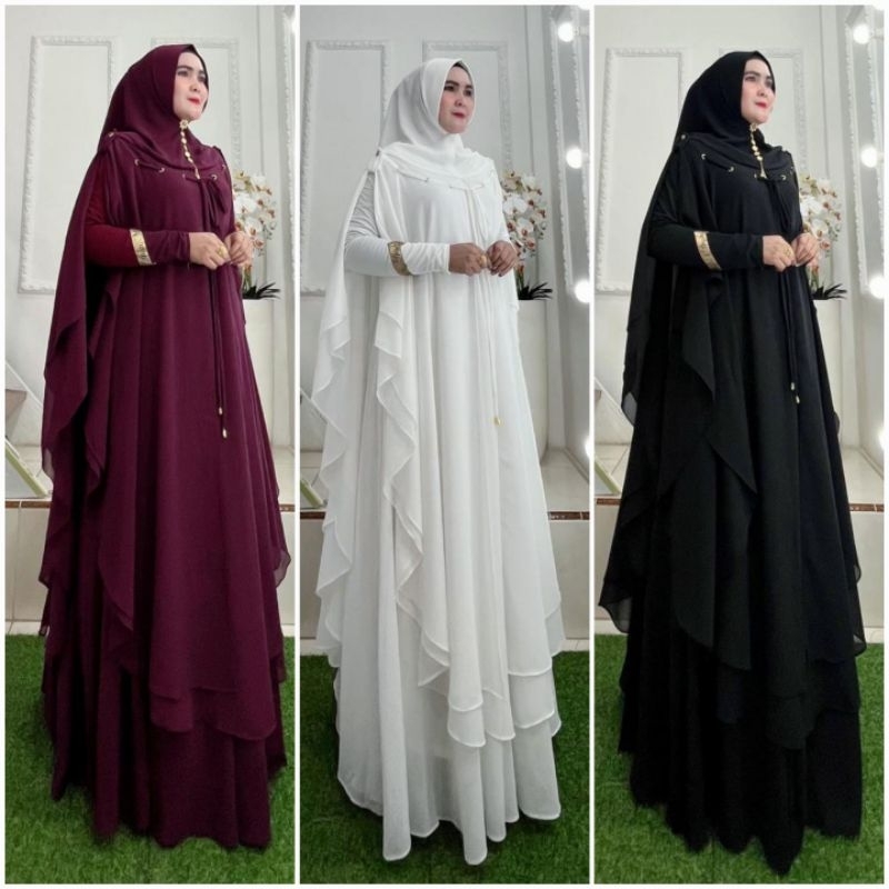 DIJAH 715 Jubah Set Syari hitam putih khimar Hoodie polos by Dijah original