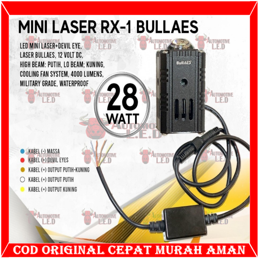 ORIGINAL LAMPU LED LASER RX1 MINI LASER RX-1 28 WATT  FREE SAKLAR SPION MERK BULLAES X1 MINI LED