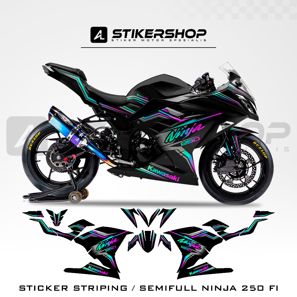 STRIPING NINJA 250 FI MOTIF GRAFIS LIVERY COMBO COLOR 004 / STRIPING SEMI FULL / NINJA FI / STIKER /