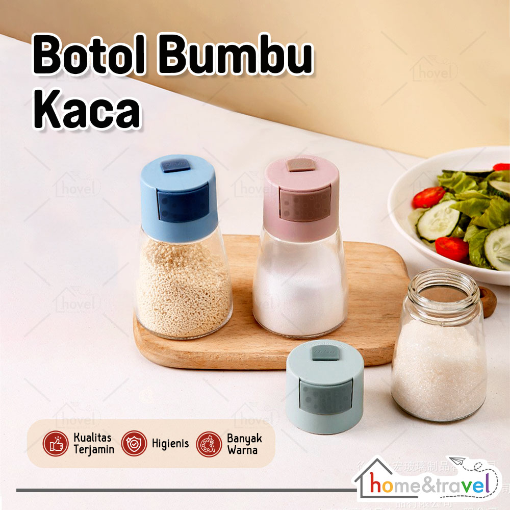 HOVELSHOP Botol Penyimpanan Bumbu Kedap Udara Tempat Bumbu Merica Micin Garam Pencet