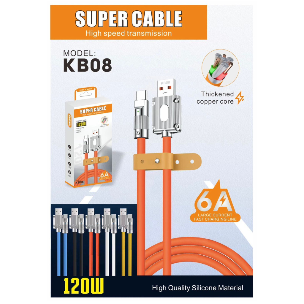 Kabel Putar 180 Strong Putar LED/AN-K06 Kabel Data 120W Micro V8 / Type-C / iPhone 6A 1M LED Bahan Silicon Super Soft Kabel Gede