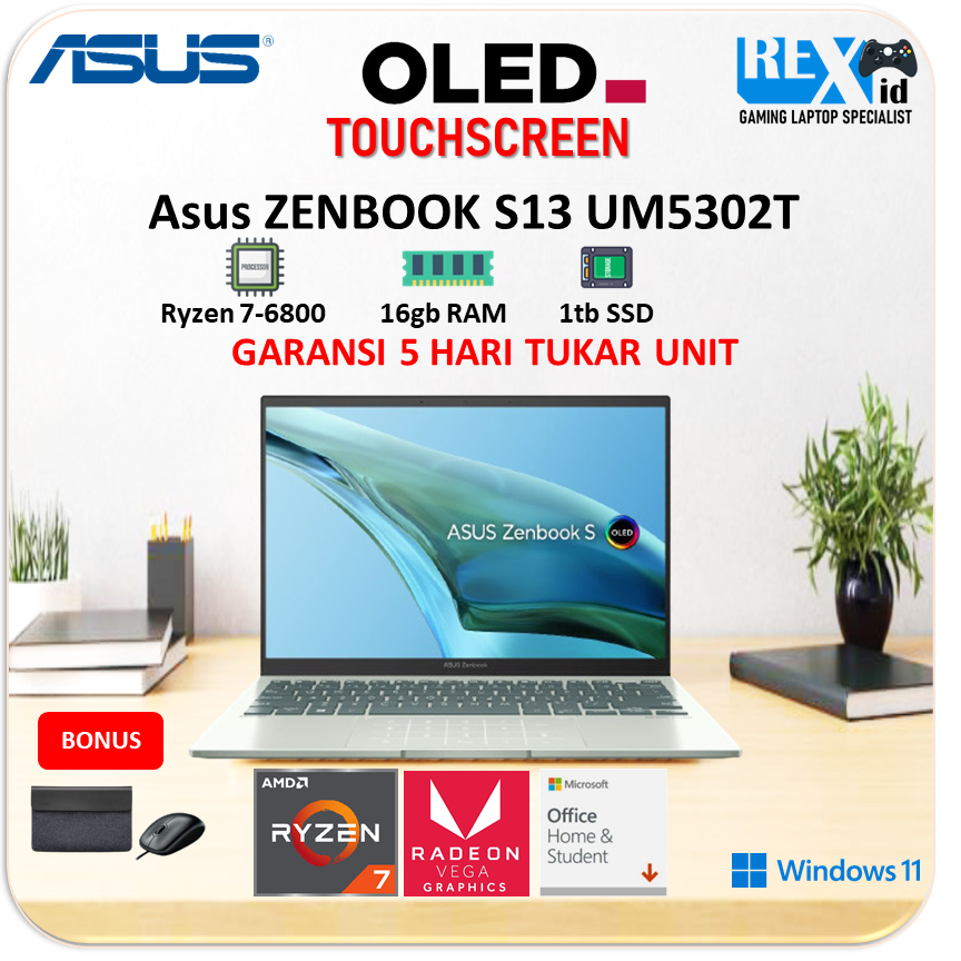 Asus ZENBOOK S13 OLED UM5302TA TOUCH / Ryzen 7 6800u 16gbDDR 1TBssd + OHS