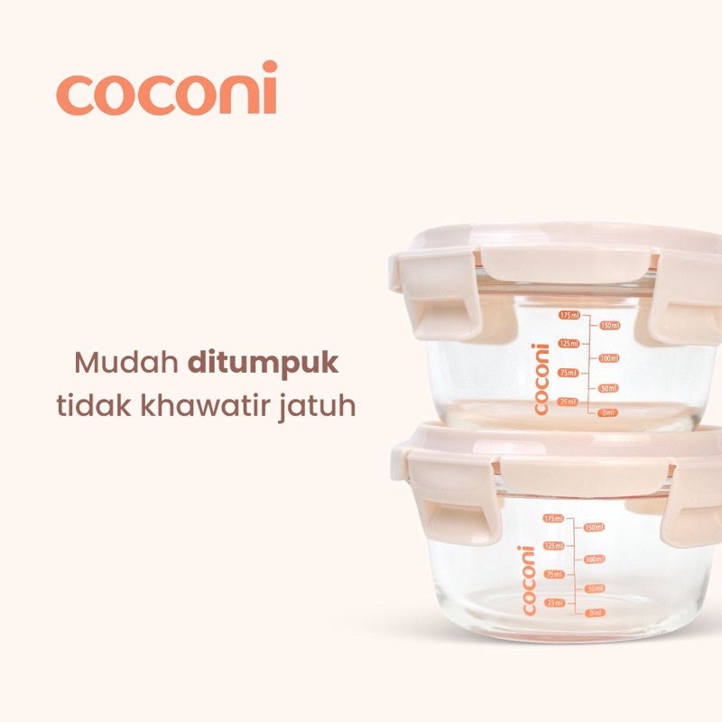 COCONI Wean Bowl Glass Container 240ml (2pcs) / Wadah Penyimpanan MPASI