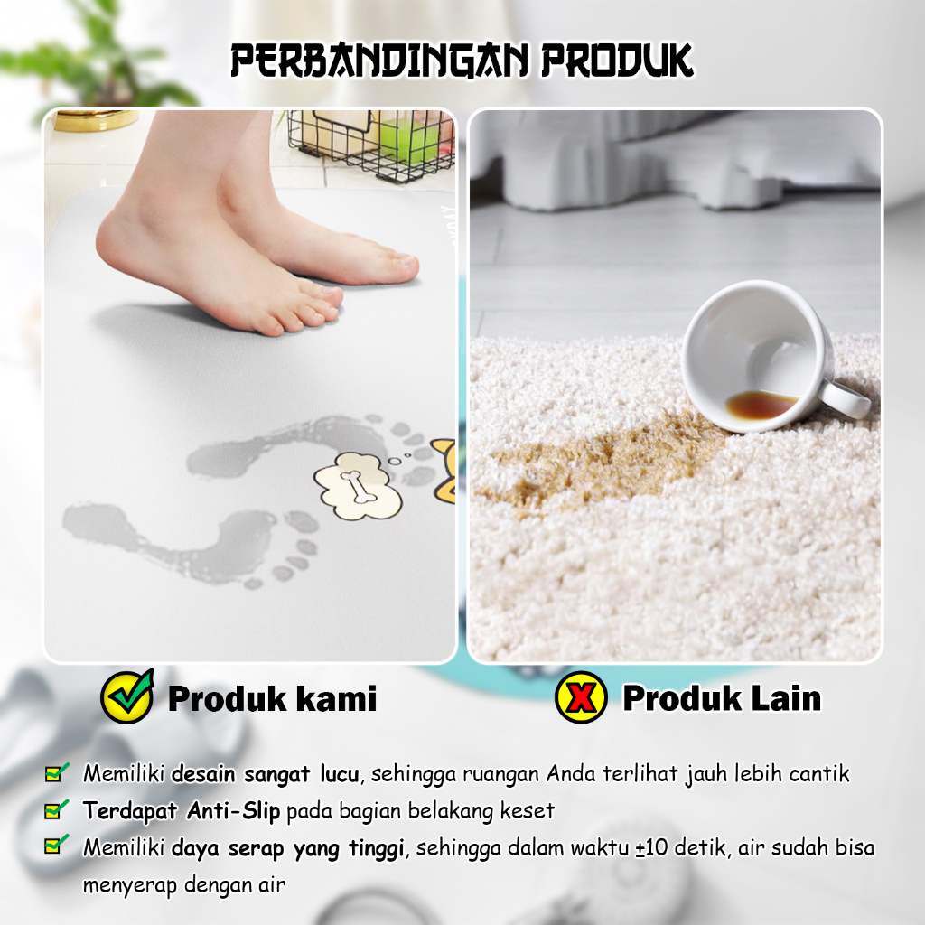 Keset Diatomite Soft Ukuran 40cm x 60cm Keset Anti Slip Keset Dapur &amp; Kamar Mandi Super Serap Terlaris - D2A8