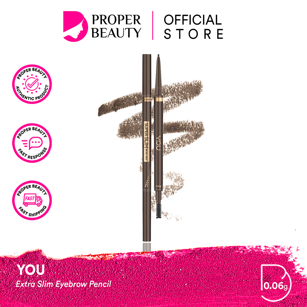 YOU Extra Slim Eyebrow Pencil Indonesia / Pensil Alis 0.06g / 1.5mm Tip Dual-End Brow Pencil / Camellia Extract Fluffy Effect / Long Lasting Waterproof Tahan Lama Anti Air / Dark Brown Chocolate Ash Brown Black Coklat / Cosmetic Eye Make Up / Y.O.U Series