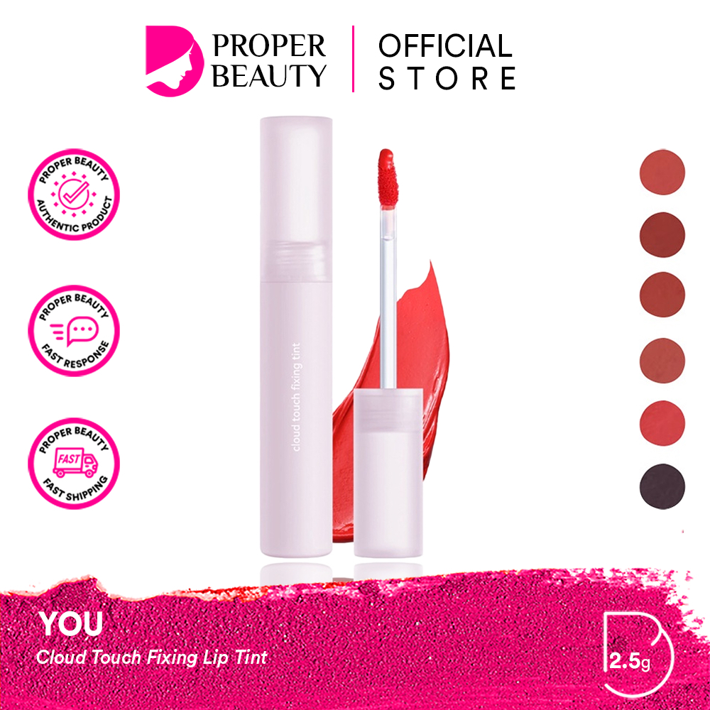 YOU Cloud Touch Fixing Lip Tint Indonesia / 2.5g / Airy Matte Finish Ceramide &amp; Lasting Stain Nourishing Formula Pillowy Texture / Strawberry Extract Vitamin C / R868 R667 R199 R688 R567 P796 R646 R957 / Cosmetic Makeup Lipstick Liptin Y.O.U Series Juicy