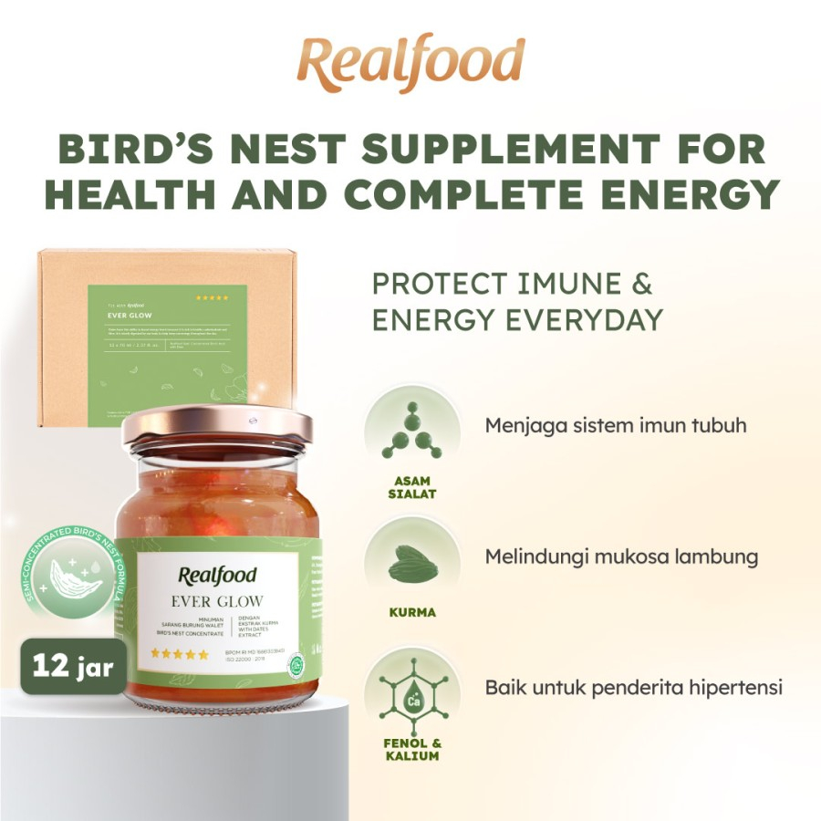 

Realfood Ever Glow Program 12 Hari Minuman Sarang Burung Walet Birdnest Suplemen Kesehatan Maag Diet Energi dengan Ekstrak Kurma