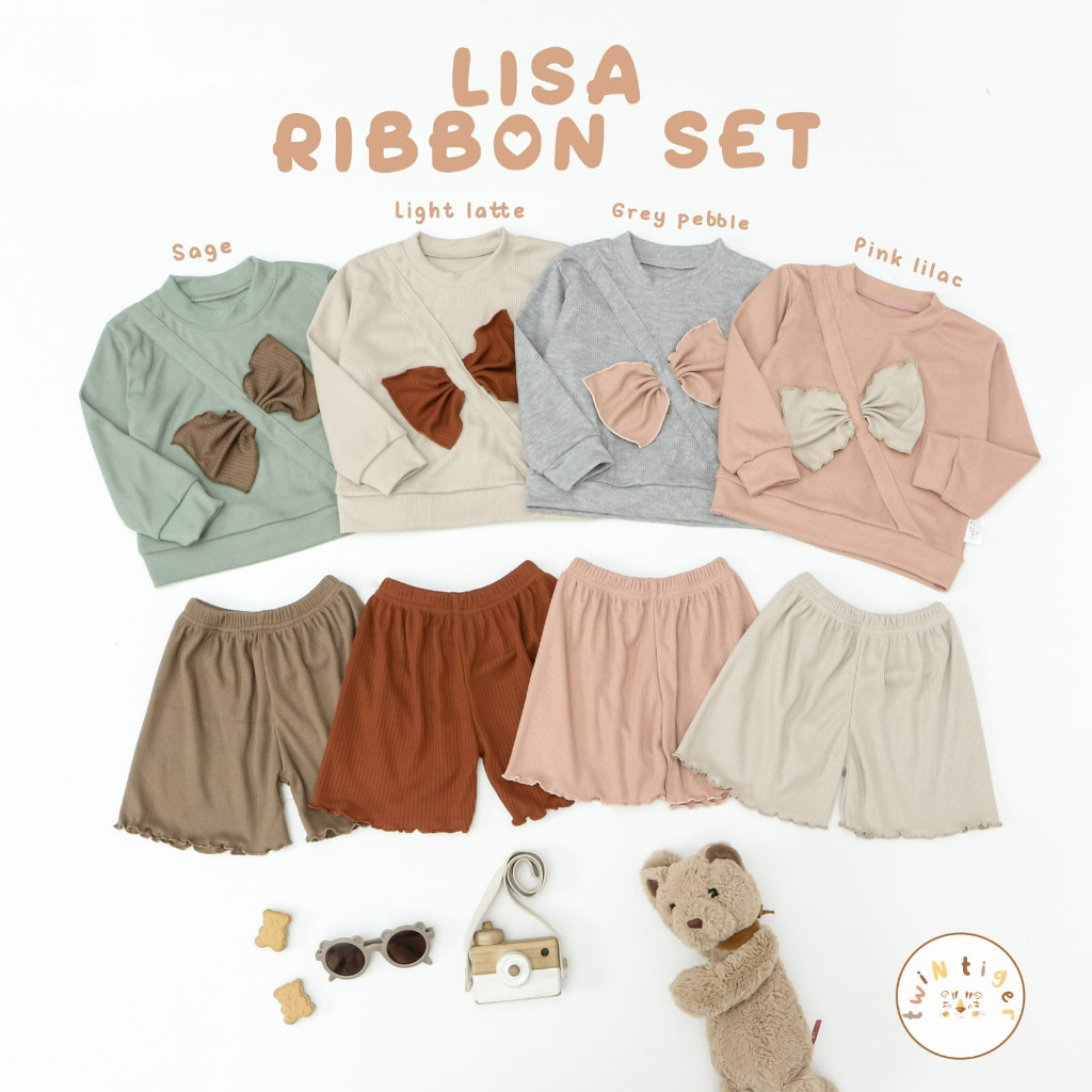 Twin Tiger 1-6 Tahun Lisa Ribbon Set Setelan Ruffle Pita Anak Perempuan