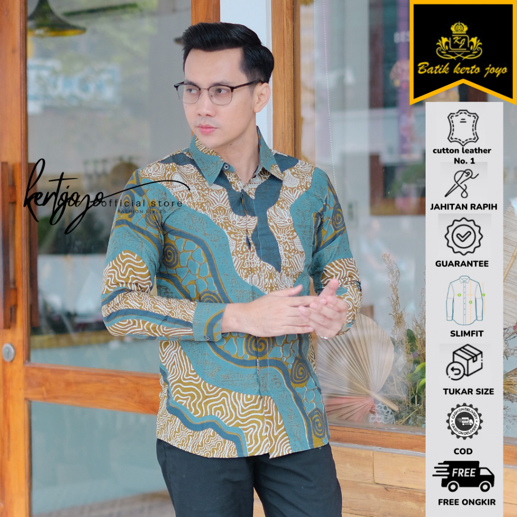 Batik pria modern slimfit Baju Batik Pria Lengan Panjang slimfit baju batik pria Solo Slimfit premium baju seragam BATIK KERTOJOYO KJ048 kemeja batik pria lengan panjang full furing baju batik alisan Kemeja batik slimfit batik premium laskala PRABUSENO