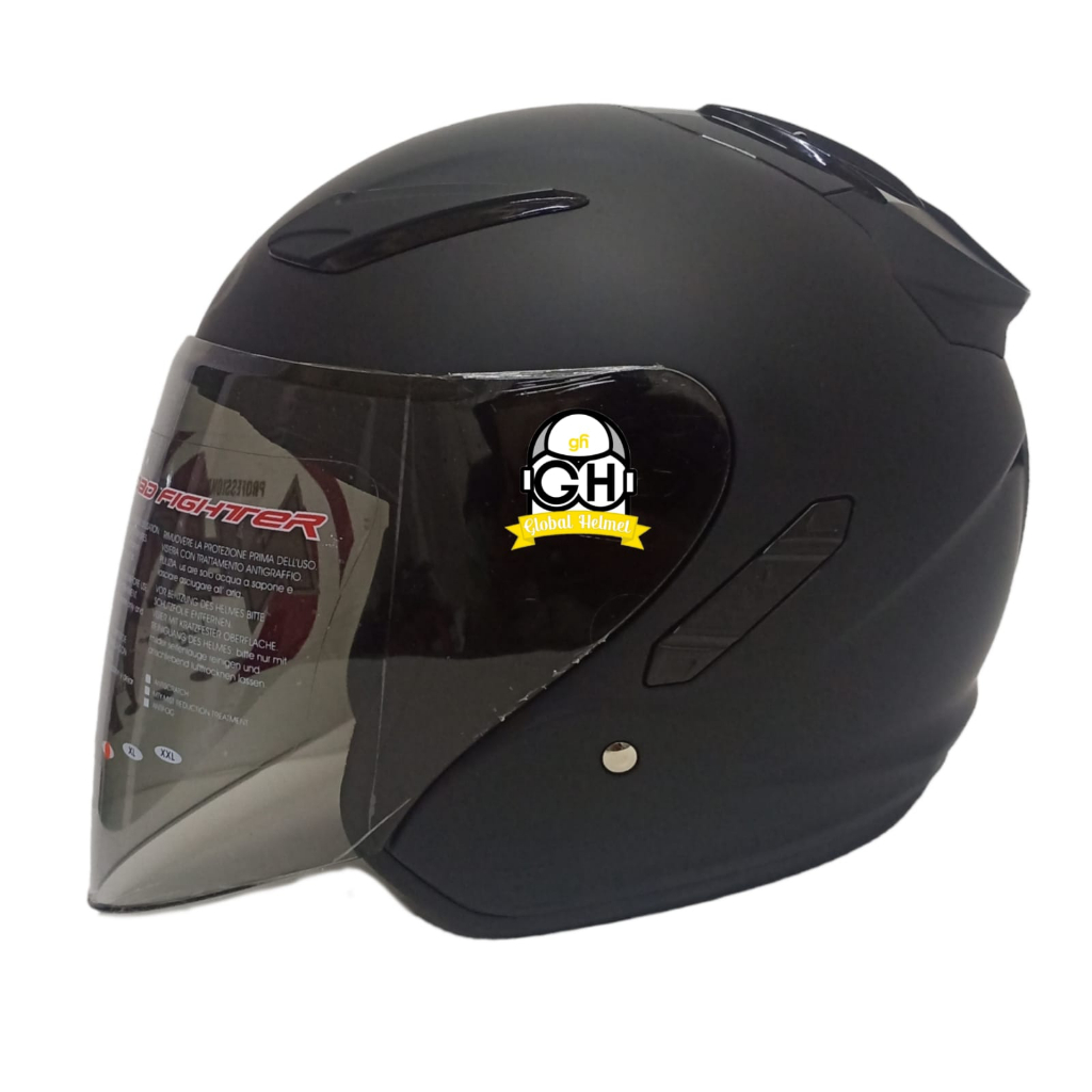 NHK R1 SOLID SINGLE VISOR BLACK DOFF HELM OPEN FACE VISOR LIGHT SMOKE