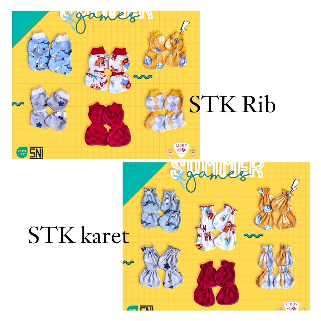 STK isi 3set Libby Sarung Tangan &amp; Kaus Kaki Model Rib &amp; Karet / Mittens &amp; Booties Libby Motif