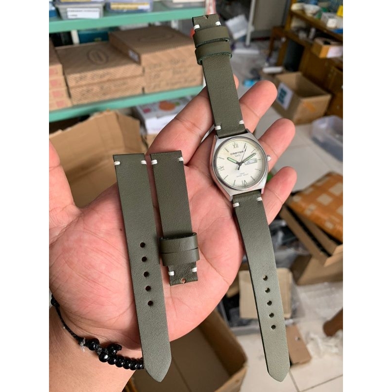 Strap tali jam tangan kulit Asli berkualitas hijau 18mm