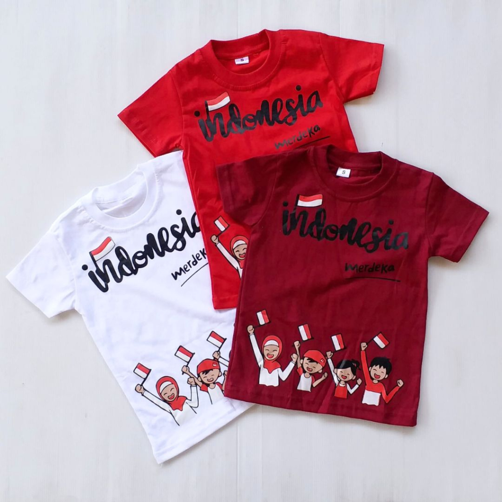 Plazababyku Kaos Anak Kemerdekaan Indonesia Kaos Merah-Puith HUT RI 78 Produk Anak Bangsa Dalam Negri Kaos 17 Agustus