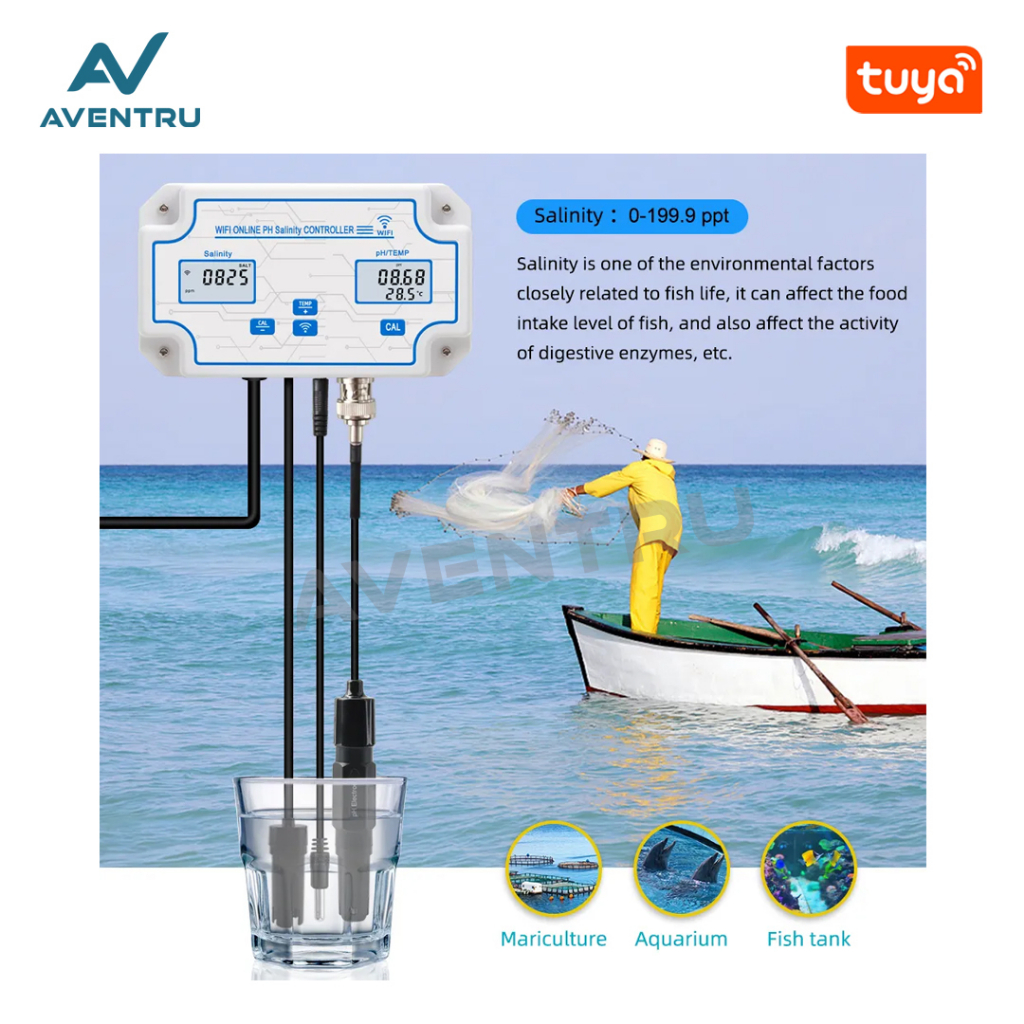 Smart WiFi Tuya 3in1 PH Salinity Temperature Salinometer Garam Tester