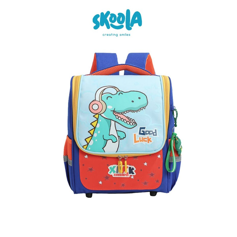 Skoola Tas Sekolah Anak Laki - Laki TK SD Ransel Dinosaurus Free Keychain - Roji